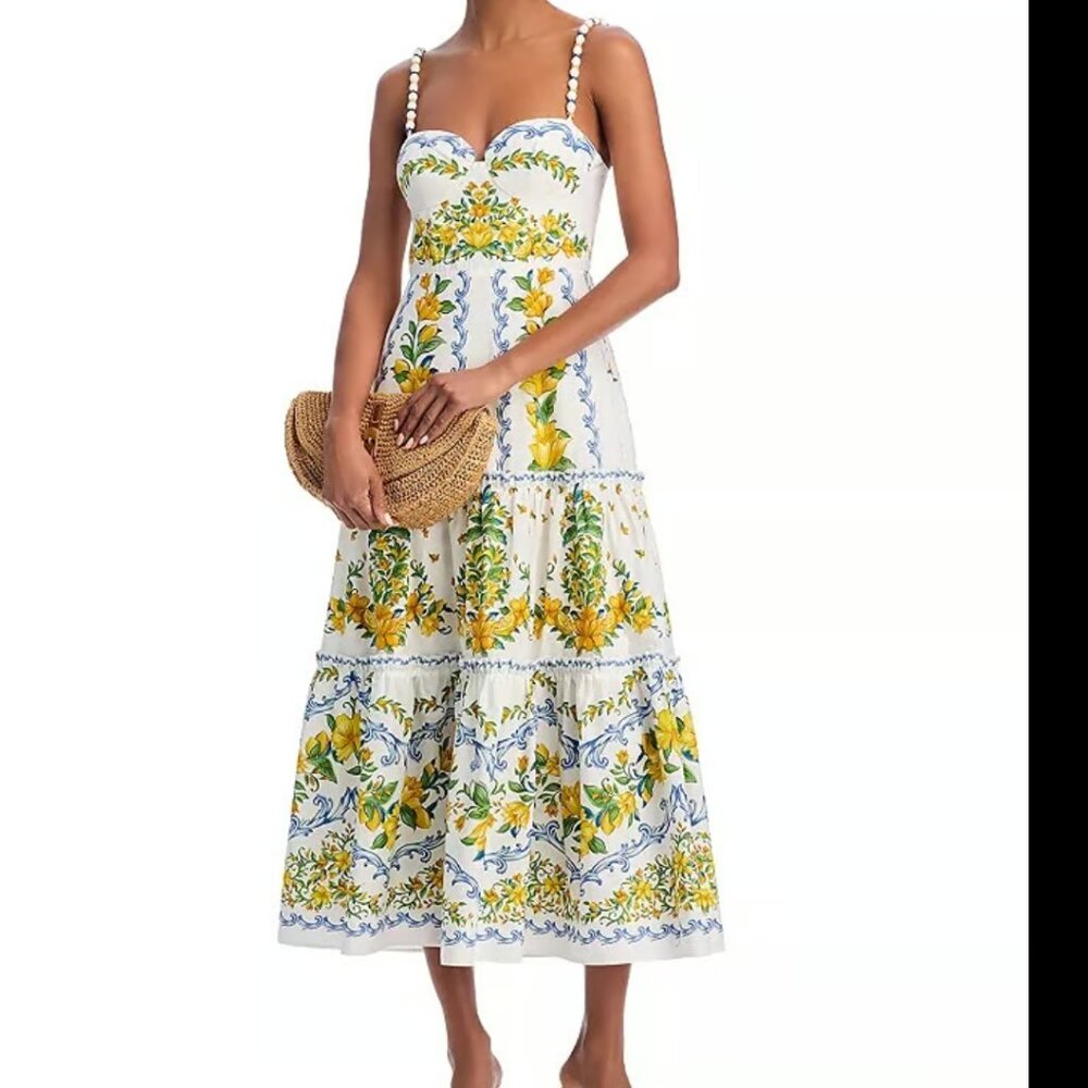FARM Rio Floral Midi Dress - Yellow and Green